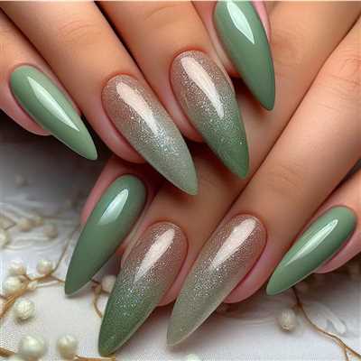 طراحی ناخن جدید با رنگ لاک سبز پولداری، ملایم و روشن ۱۴۰۴